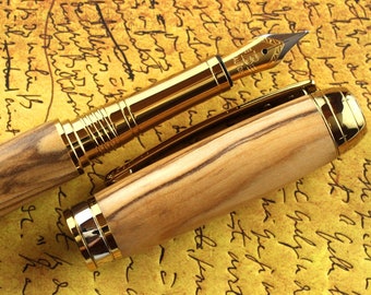 Fountain Pen - Hand Made Holy Land Olive Wood Body - Beaufort 23K Bi-metal Gold plated Nib