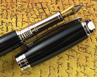 Handmade Ultra Black Acrylic Fountain Pen - 23k Gold Plated Nib