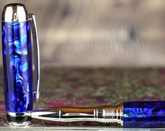 Rollerball Pen - Handmade & Engravable 'Burple' Blue Purple Abalone