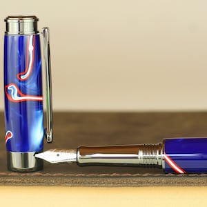 Calligraphy Fountain Pen - Handmade & Engravable Kirinite Patriot Acrylic - Bock 1.1mm Stainless Steel Size 5 Stub Calligraphy Nib