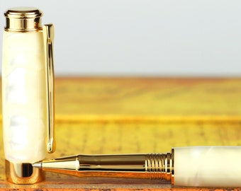 Rollerball Pen - Engravable & Handmade Ivory Pearl Acrylic