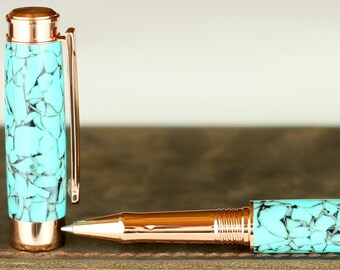 Bolígrafo rollerball: hecho a mano y grabable, de granito turquesa