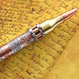 Steampunk Bolt Action Ballpoint Pen - Antique Bronze & Copper parts - Handmade Steam punk hammered aluminium and copper body