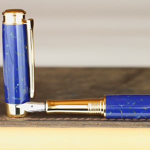 Calligraphy Fountain Pen - Handmade & Engravable Vintage Conway Lapis Blue Acrylic - Bock 1.1mm Stainless Steel Size 5 Stub Calligraphy Nib