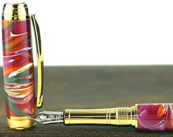 Calligraphy Fountain Pen - Limited edition 1 of 2 - Handmade Autumn Colors Body - Bock 1.1mm Stainless Steel Size 5 Stub Calligraphy Nib