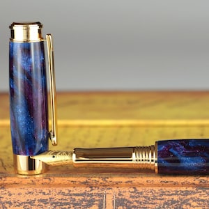 Fountain Pen - Handmade Orion Diamond Cast Body - Bock 23K Gold plated Nib - 18 Coat glass polish finish