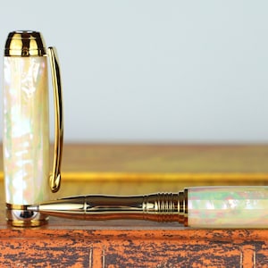 Rollerball Pen - Handmade & Engravable Awabi Pearl White Abalone