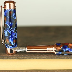 Calligraphy Fountain Pen - Handmade & Engravable Vintage English Autumn Acrylic - Bock 1.1mm Stainless Steel Size 5 Stub Calligraphy Nib
