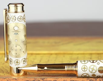 Steampunk Handmade Rollerball Pen - Gold Longines Watch Parts Body