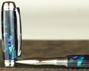 Rollerball Pen - Hecho a mano y grabable Vintage Italiano Mazzucchelli Sogno Zaffiro Ceblox