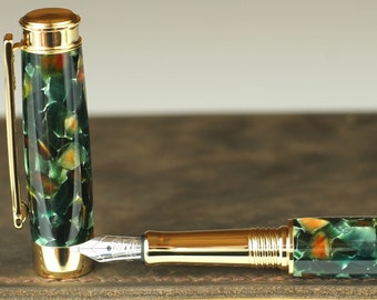 Calligraphy Fountain Pen - Handmade & Engravable Vintage Conway Pistachio Body - Bock 1.1mm Stainless Steel Size 5 Stub Calligraphy Nib