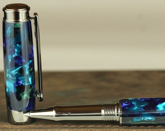 Rollerball Pen - Hecho a mano y grabable Vintage Italiano Mazzucchelli Sogno Zaffiro Ceblox