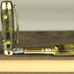Calligraphy Fountain Pen - Handmade Vintage Italian Omas Tortuga Acrylic - Bock 1.1mm Stainless Steel Stub Calligraphy Nib