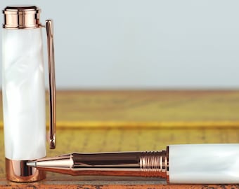 Rollerball Pen - Engravable & Handmade Pearl Wedding White Acrylic