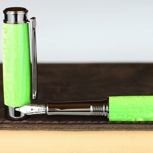 Calligraphy Fountain Pen - Engravable & Handmade Green Snake Skin Acrylic - Bock 1.1mm Stainless Steel Size 5 Stub Calligraphy Nib