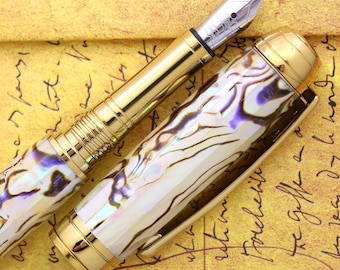 Handmade Abalone Calligraphy Fountain Pen - Bock Steel Nib, Engravable