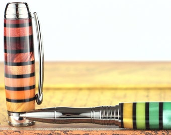 Rollerball Pen - Handmade & Engravable Rainbow Striped Acrylic