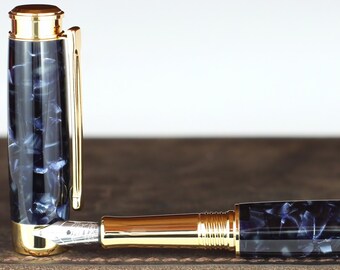 Calligraphy Fountain Pen - Handmade & Engravable Vintage British Conway Midnight acrylic - Bock 1.1mm Stainless 5 Stub Calligraphy Nib