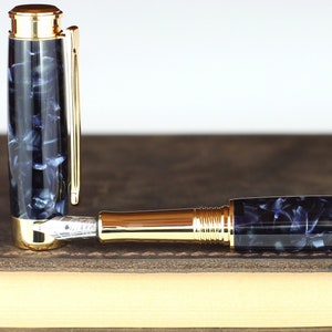 Calligraphy Fountain Pen - Handmade & Engravable Vintage British Conway Midnight acrylic - Bock 1.1mm Stainless 5 Stub Calligraphy Nib
