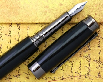 Calligraphy Fountain Pen - Handmade Gloss Black Body - Bock 1.1mm Stainless Steel Size 5 Stub Calligraphy Nib