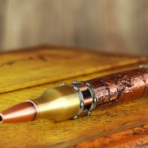 Steampunk Bolt Action Ballpoint Pen - Antique Bronze & Copper - Handmade Steam punk hammered Copper Body
