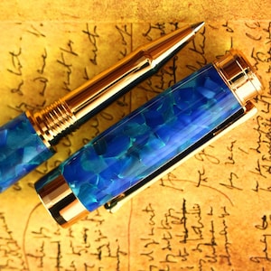 Rollerball Pen - Engravable & Handmade Vintage English Conway Cerulean Blue Acrylic