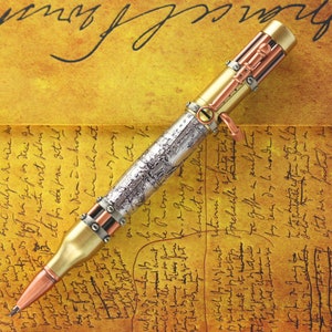 Steampunk Bolt Action Ballpoint Pen - Antique Bronze & Copper - Handmade Steam punk hammered Aluminium Body