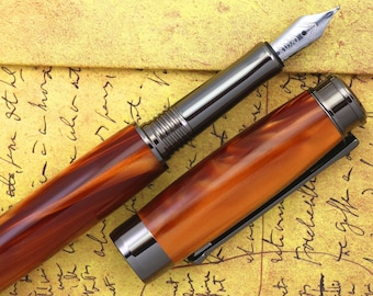 Fountain Pen - Engravable & Handmade Copper Mother of Pearl Acrylic - Bock Stainless Steel Size 5 Nib