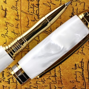 Rollerball Pen - Engravable & Handmade Pearl Wedding White Acrylic