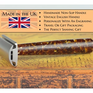 Bespoke Razor - Handmade Vintage Amber Handle - German Muhle Rocco Head