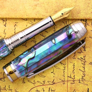 Fountain Pen - Handmade & Engravable Paua Abalone Body - Bock 23K Gold plated Size 5 Nib