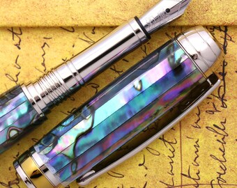 Handmade Abalone Calligraphy Fountain Pen - Bock Stub Nib