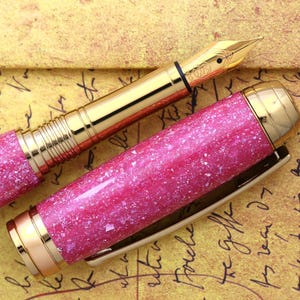 Handmade Radiance Pink Diamond Cast Fountain Pen - 23K Gold Plated Bock Nib