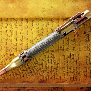 Steampunk Bolt Action Ballpoint Pen - Antique Bronze & Copper parts - Handmade Steam Punk Steel Braid Body