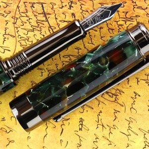 Calligraphy Fountain Pen - Handmade & Engravable Vintage Conway Pistachio Body - Bock 1.1mm Stainless Steel Size 5 Stub Calligraphy Nib