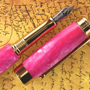 Calligraphy Fountain Pen - Handmade Kirinite Pink Ice Body - Bock Stainless Steel Size 5 Stub Calligraphy Nib