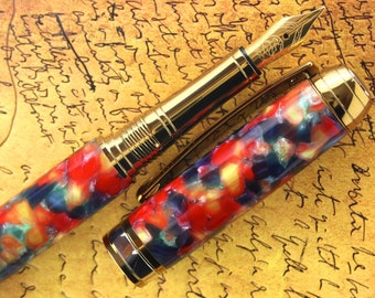 Füllfederhalter - Gravierbarer & handgefertigter Hawaii Acryl - Bock 23K Vergoldet Size 5 Nib