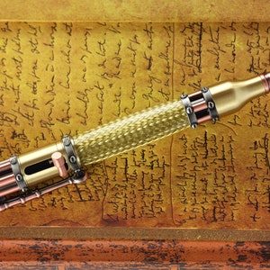 Steampunk Bolt Action Ballpoint Pen - Antique Bronze & Copper parts - Handmade Steam Punk Copper Braid Body