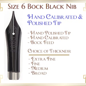 Bock Size 6 Black Lacquer Fountain Pen Nib with feed and housing - Hand Calibrated and Polished