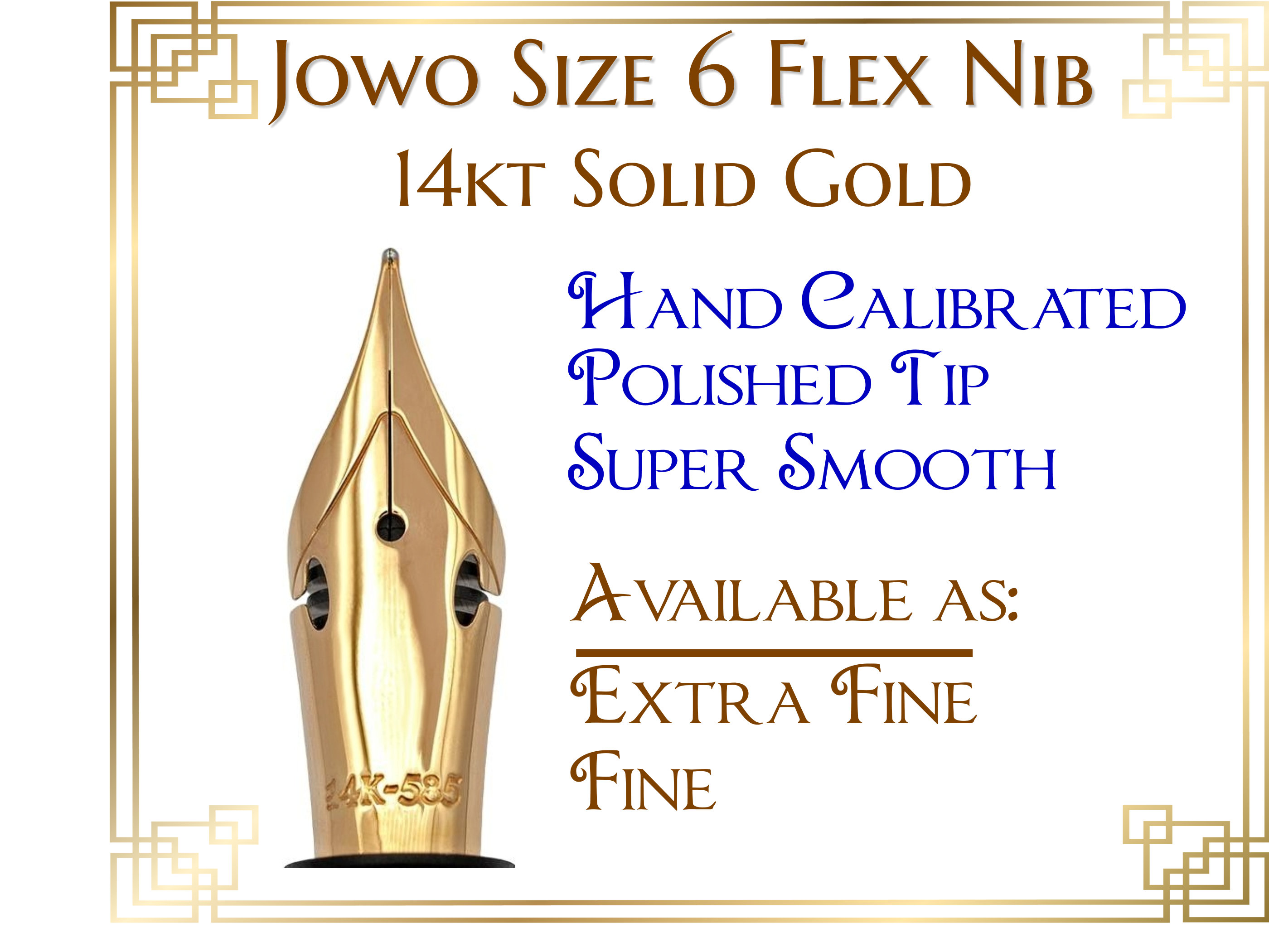 Jowo 14K Solid Gold Size Flex Fountain Pen Nib With Feed and