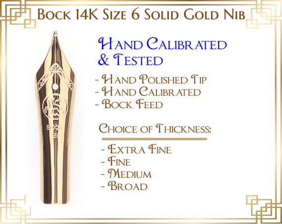 ボック サイズ 6 純金 14k 万年筆 ペン先とフィード - 手作業で調整
