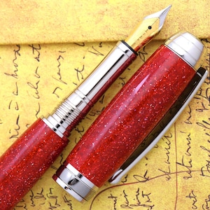 Handmade Ruby Red Diamond Cast Fountain Pen - Engravable 23K Gold Nib