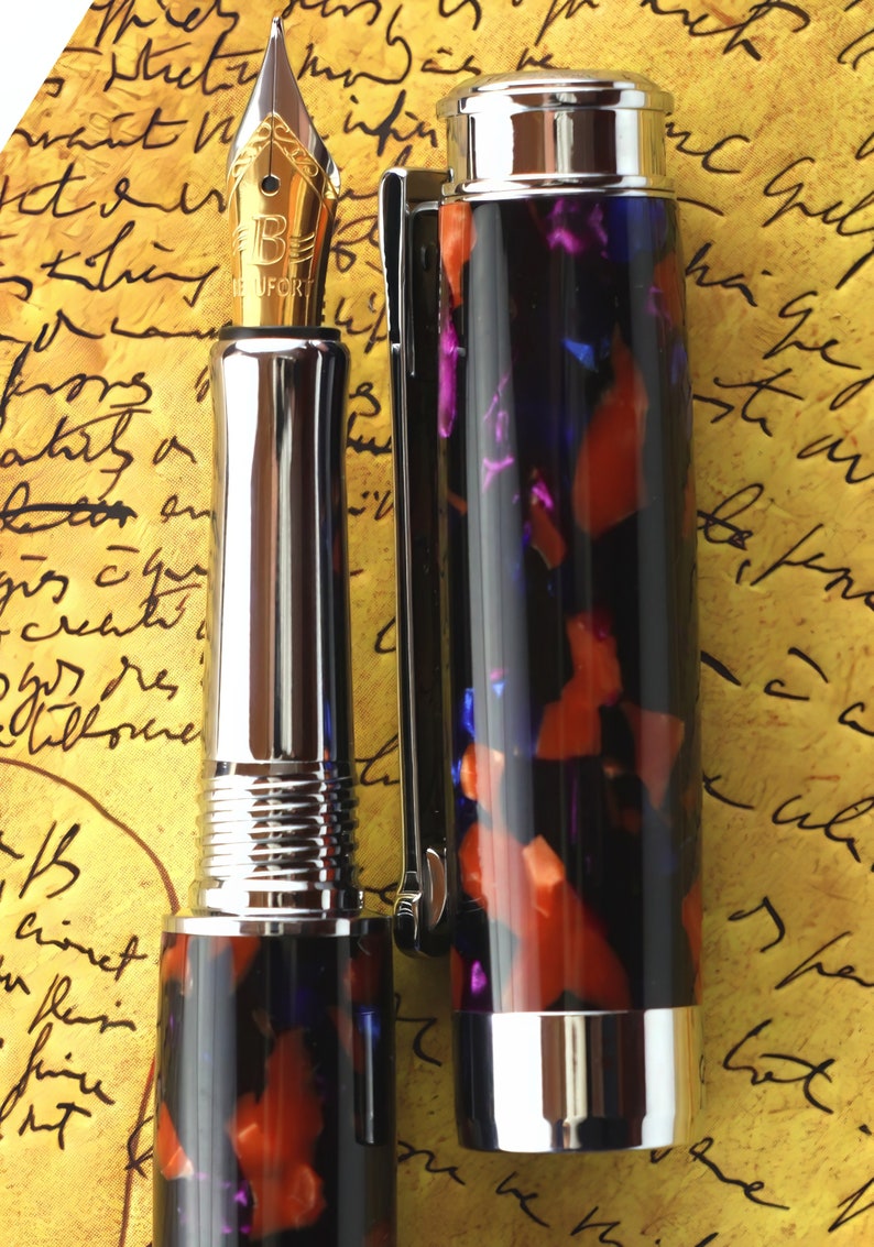 Fountain Pen Engravable & Handmade Vintage Italian Ciello Notturno Ceblox Beaufort 23K Gold Plated Nib image 3