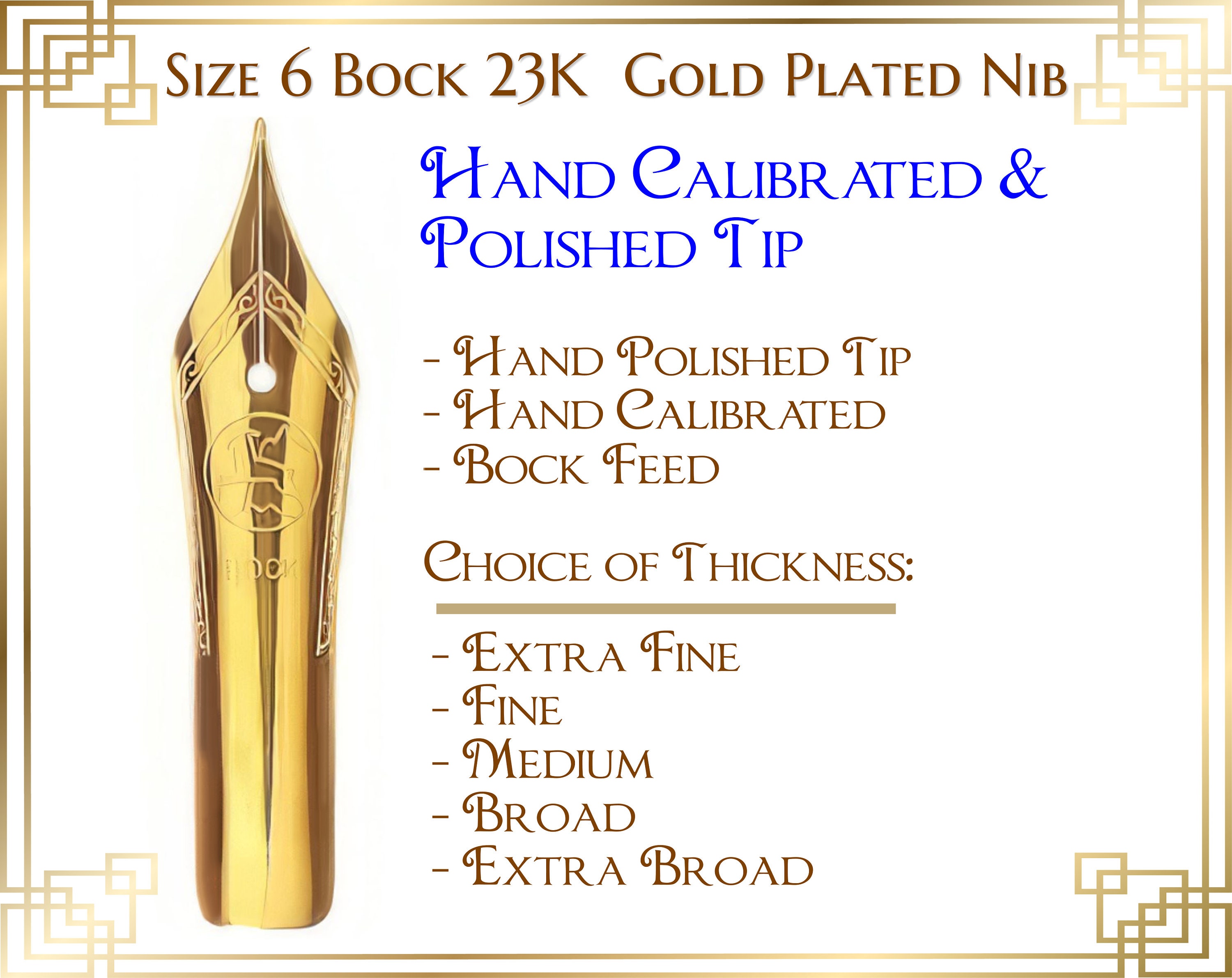 Bock Size 6 Gold Plated Fountain Pen Nib and Feed - Hand