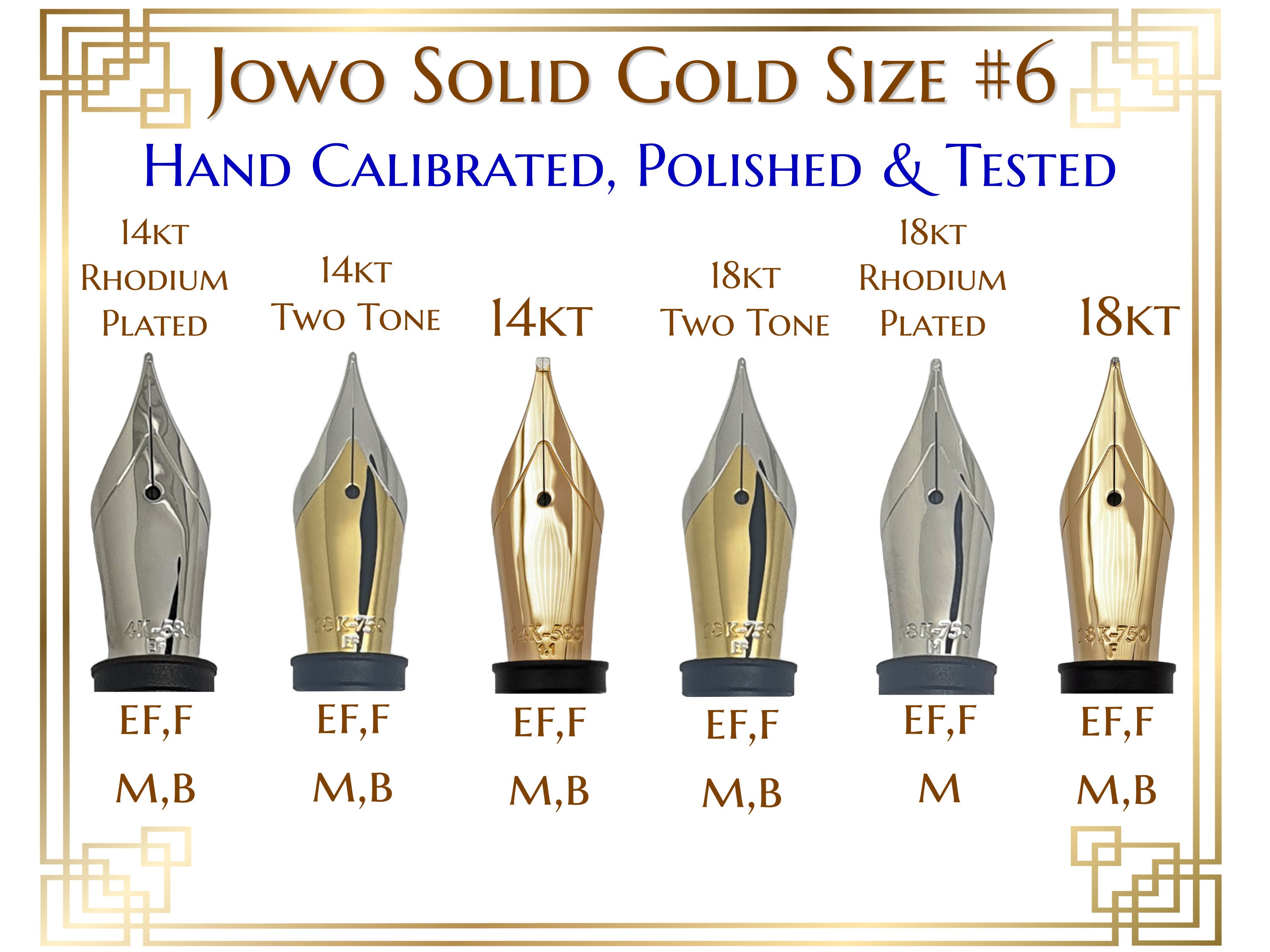Jowo Solid Gold Size 6 Fountain Pen Nib With Feed and Housing