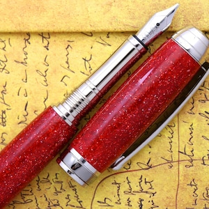 Calligraphy Fountain Pen - Handmade Diamond Cast Ruby Red Acrylic - Bock Stainless Steel Size 5 Stub Calligraphy Nib