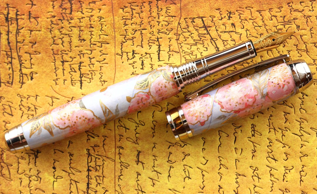 Fountain Pen Engravable & Handmade Pink Flowers Washi Etsy