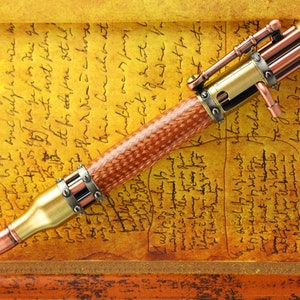 Steampunk Bolt Action Ballpoint Pen - Antique Bronze & Copper parts - Handmade Steam Punk Brass Braid Body