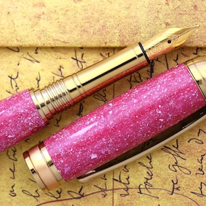 Handmade Diamond Cast Fountain Pen: Radiance Pink, 18K Gold Bock Nib