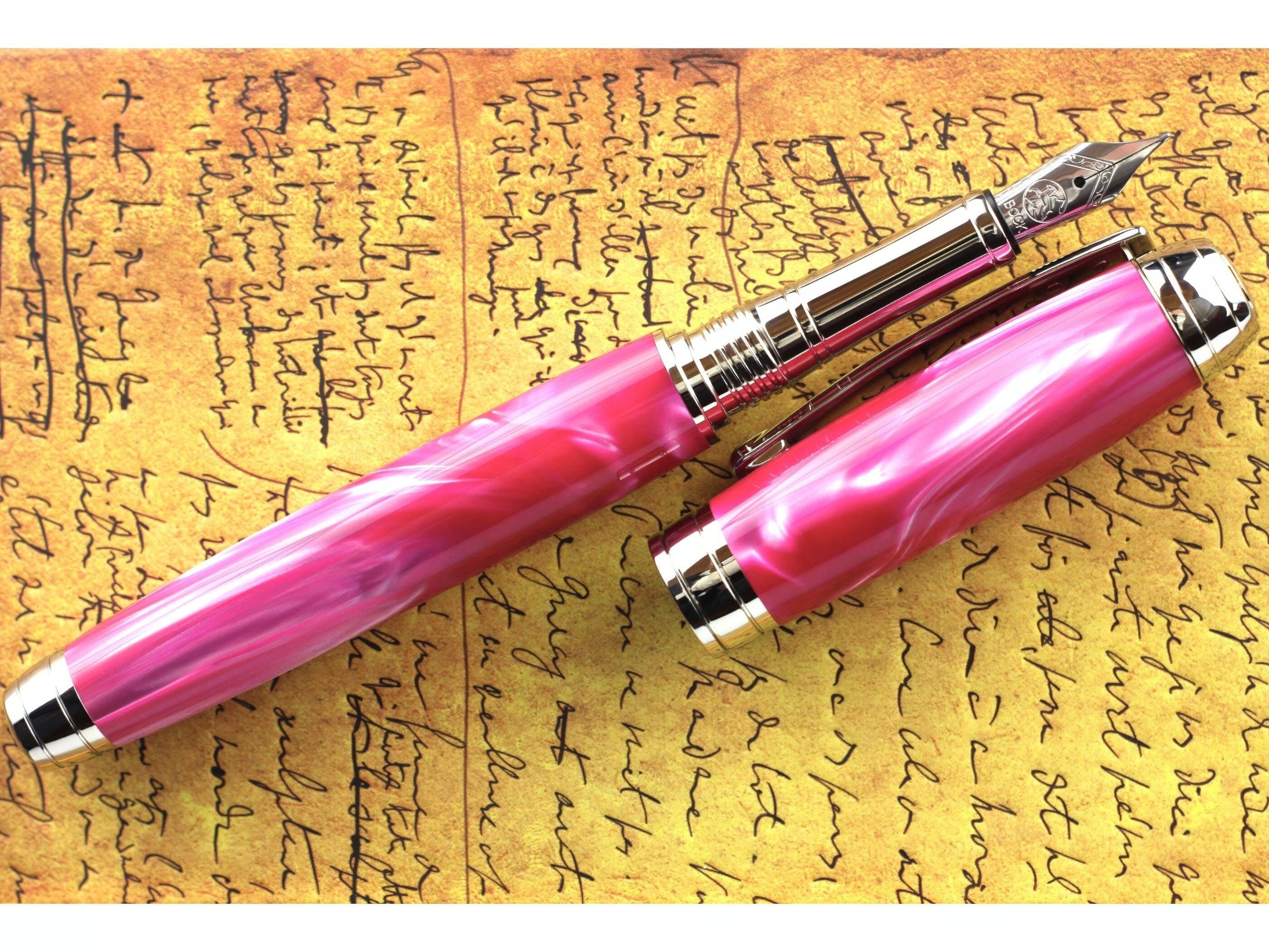 Fountain Pen - Engravable & Handmade Pink Pearl Acrylic - Bock